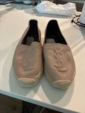 Saint Laurent Women's  Rose Leather Espadrille Slip-Ons